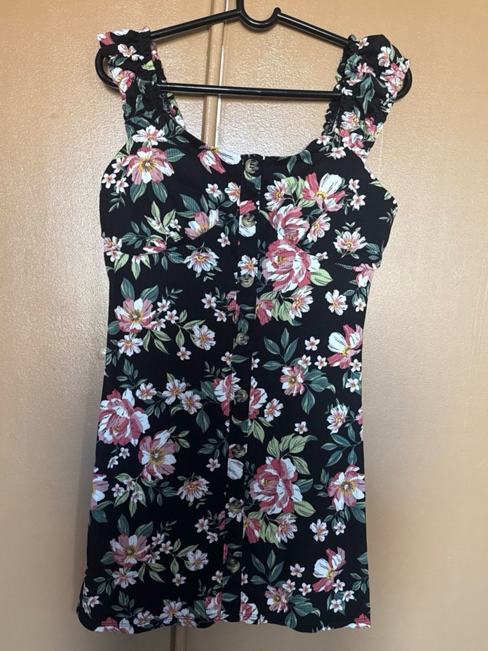 No Boundaries Black Floral Button-Front Camisole